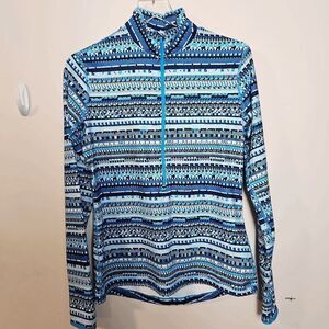 Nike Pro Dri fit Warm 1/2 Zip Long Sleeve Sweater Women's Trival Blue Print Size